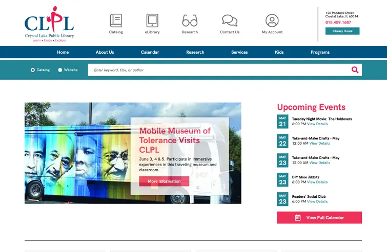 Crystal Lake Library website design