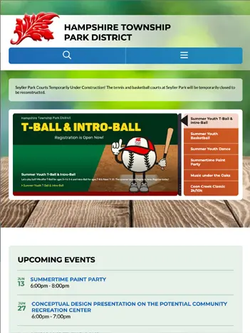 Hampshire Township Park District Tablet Design Website